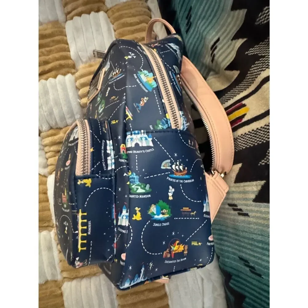 Loungefly Disneyland 65th Anniversary Map 2-1 Convertible Mini Backpack NWOT